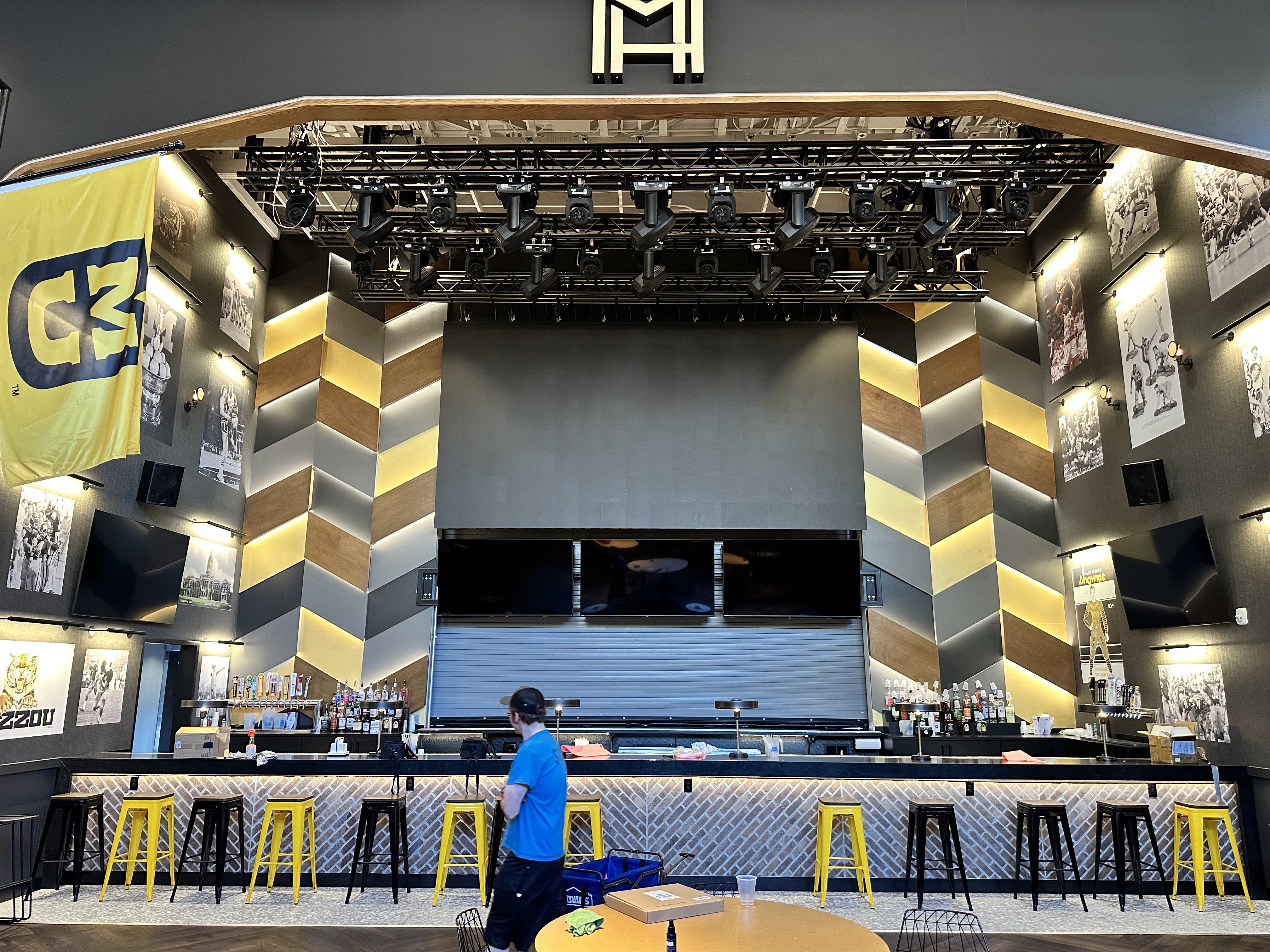 An LED wall over a bar